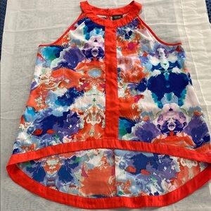 Nicole by Nicole Miller Orange Blue Graphic Asymmetrical Tank